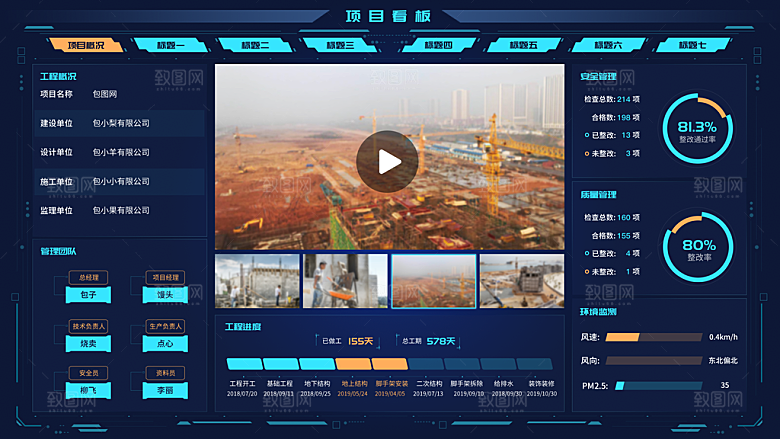 大屏数据可视化蓝色科技感管理统计界面后台