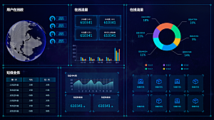大屏数据可视化蓝色科技感管理统计界面后台
