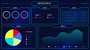 大屏数据可视化蓝色科技感管理统计界面后台