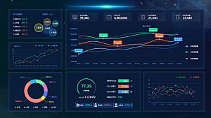 大屏数据可视化蓝色科技感管理统计界面后台