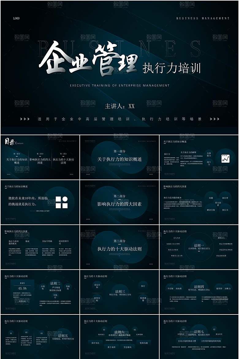 绿黑简约企业执行力培训ppt