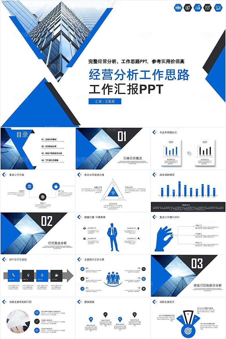 蓝色简约经营分析报告ppt