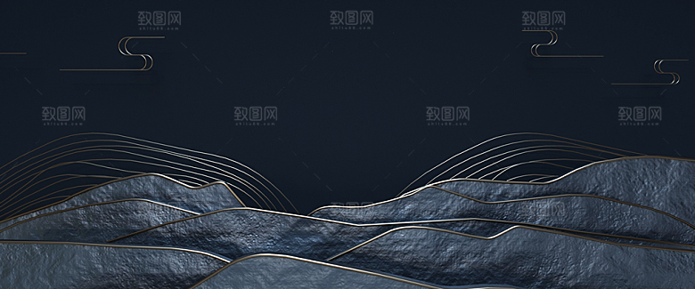 古典中国风新中式立体感奢华山水画鎏金背景