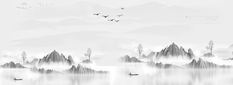 古典中国风新中式立体感奢华山水画鎏金背景