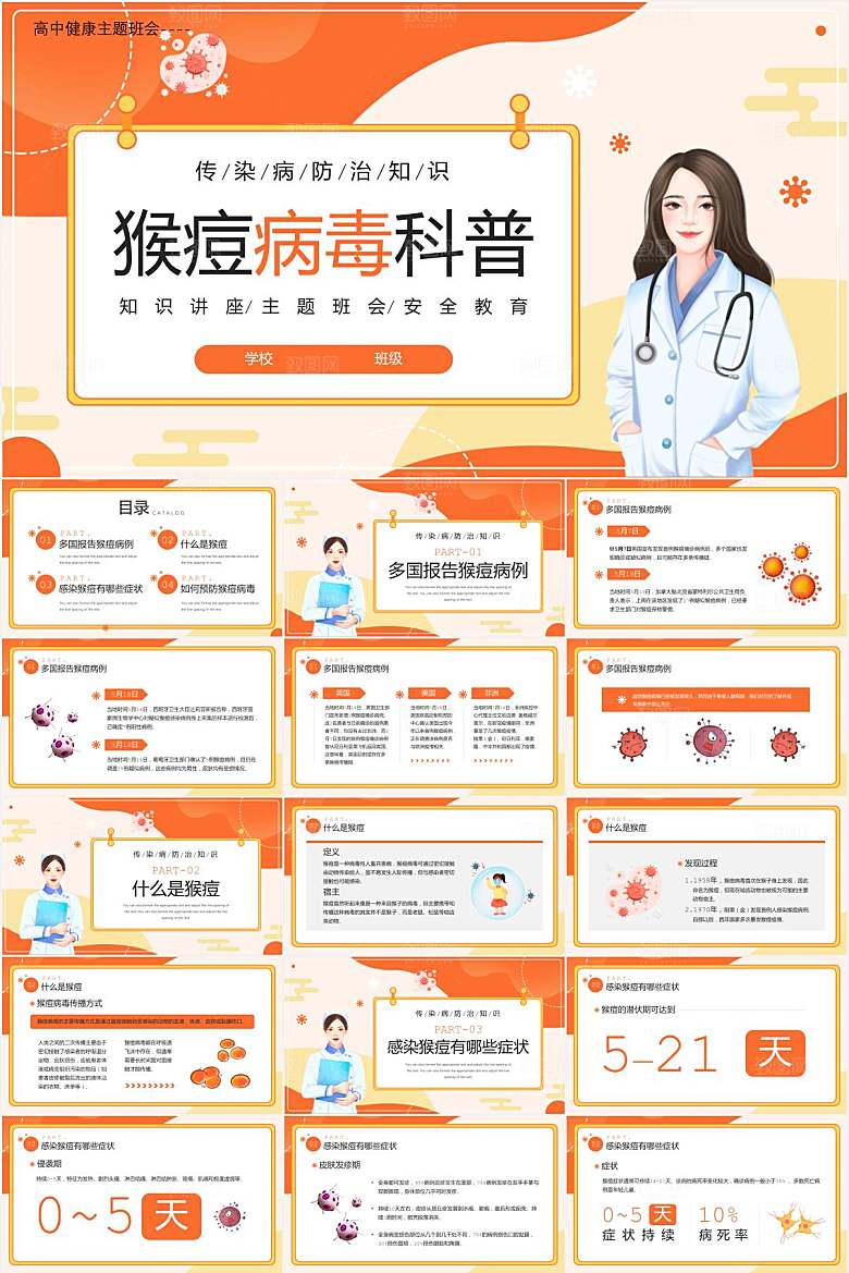 橙色简约猴痘病毒科普知识ppt