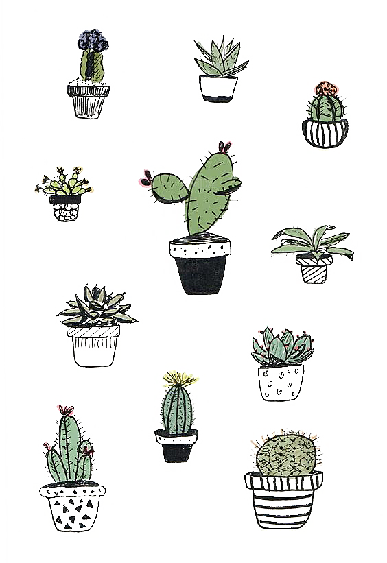 手绘卡通水彩多肉植物仙人掌盆栽PNG