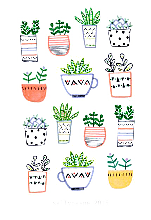 手绘卡通水彩多肉植物仙人掌盆栽PNG