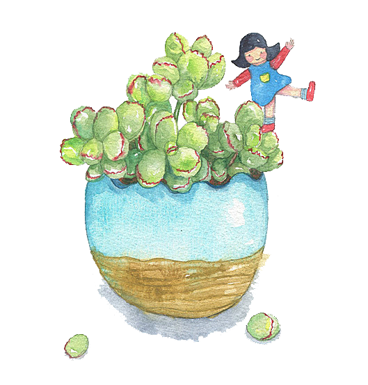 手绘卡通水彩多肉植物仙人掌盆栽PNG