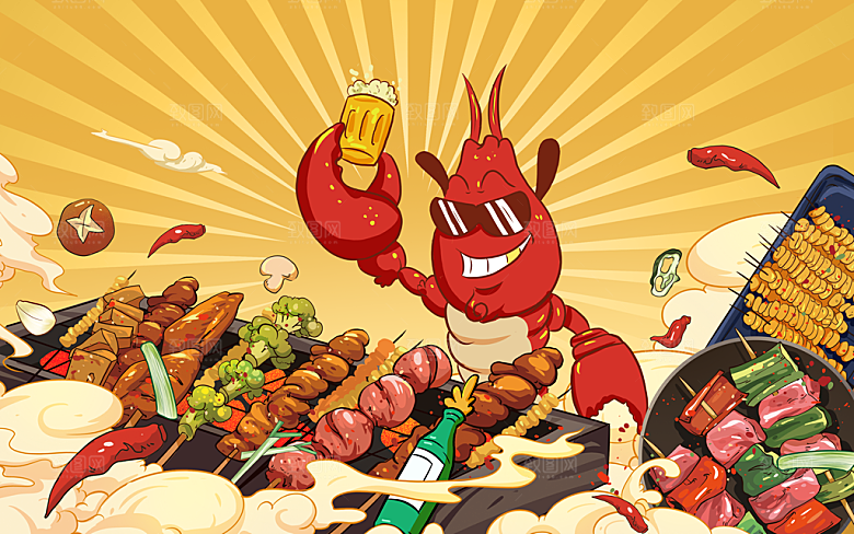 美食插画美食节海报主视觉KV背景展板