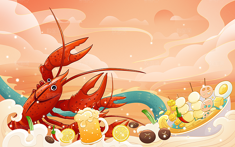 美食插画美食节海报主视觉KV背景展板