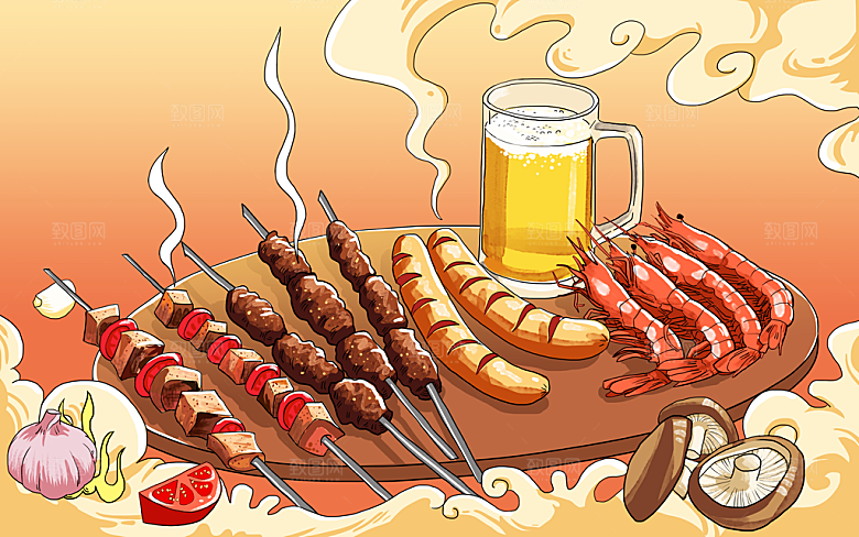 美食插画美食节海报主视觉KV背景展板