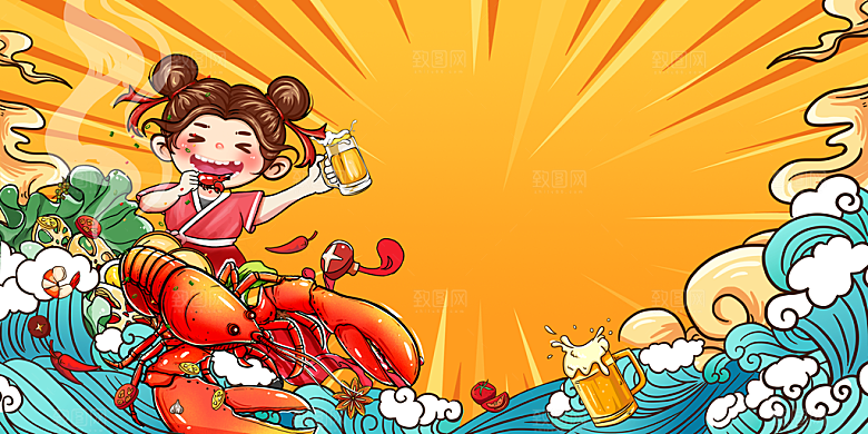 美食插画美食节海报主视觉KV背景展板