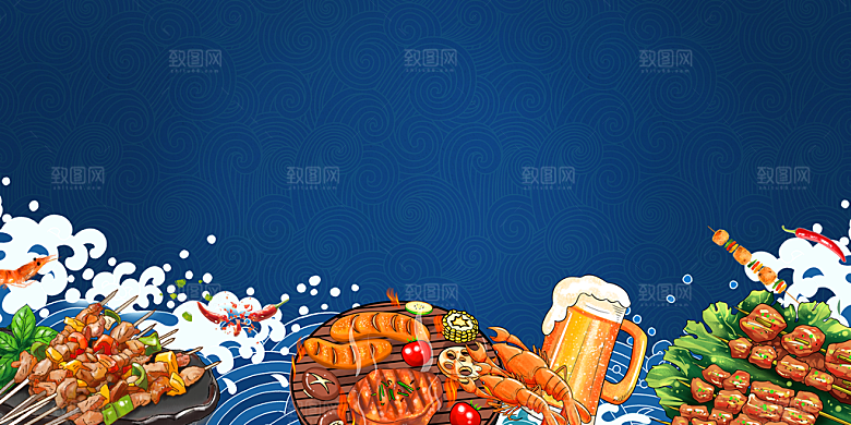 美食插画美食节海报主视觉KV背景展板