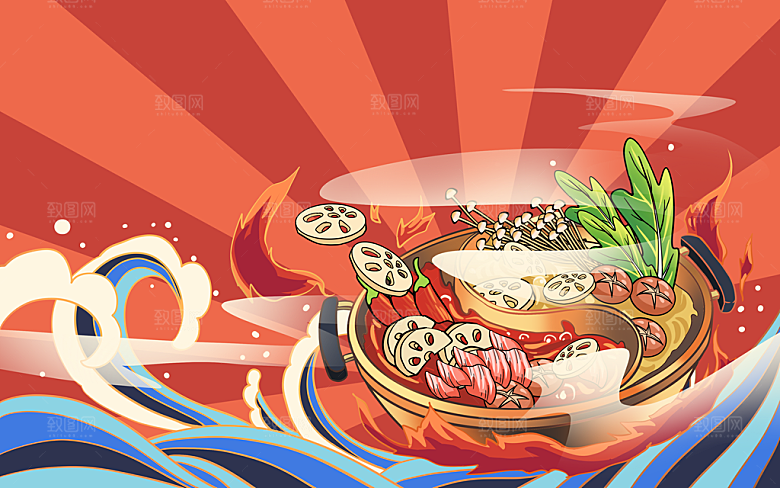 美食插画美食节海报主视觉KV背景展板