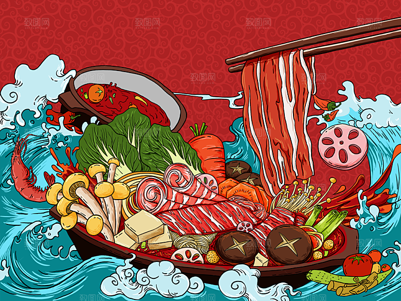 美食插画美食节海报主视觉KV背景展板