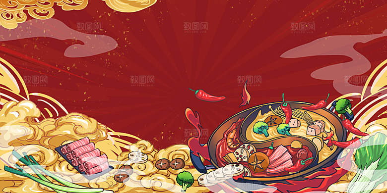 美食插画美食节海报主视觉KV背景展板