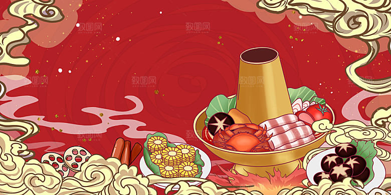 美食插画美食节海报主视觉KV背景展板