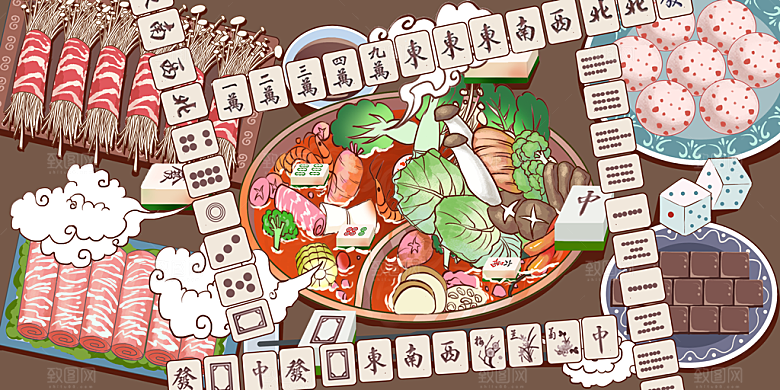 美食插画美食节海报主视觉KV背景展板