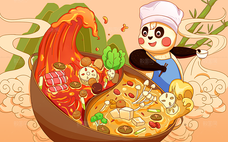 美食插画美食节海报主视觉KV背景展板
