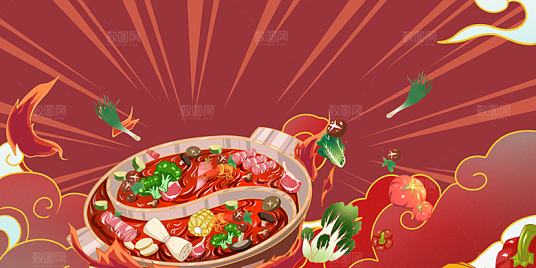美食插画美食节海报主视觉KV背景展板