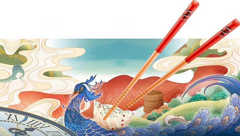 美食插画美食节海报主视觉KV背景展板