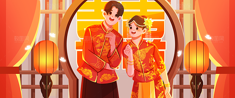 结婚关于爱情插画banner