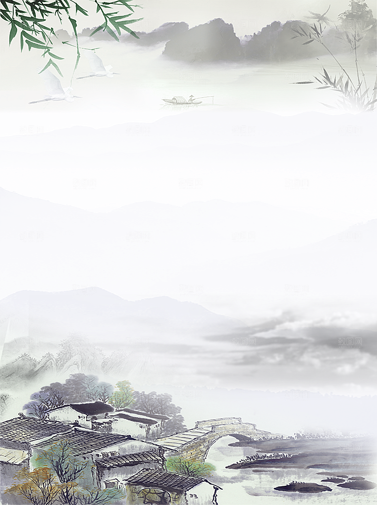 中国风水墨工笔画山水意境古风背景