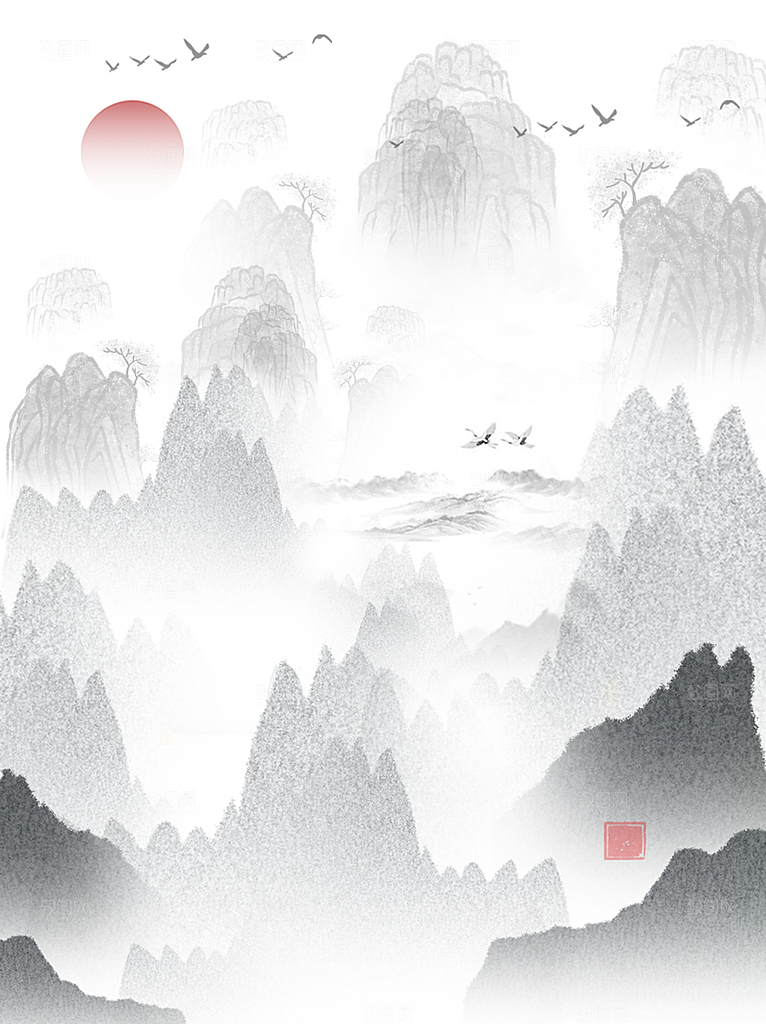 中国风水墨工笔画山水意境古风背景