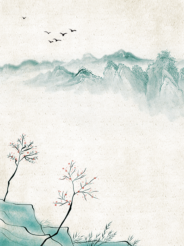 中国风水墨工笔画山水意境古风背景