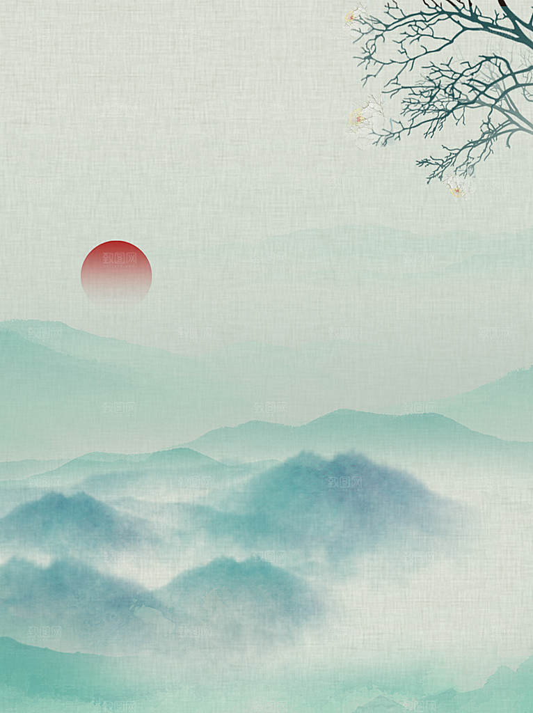 中国风水墨工笔画山水意境古风背景