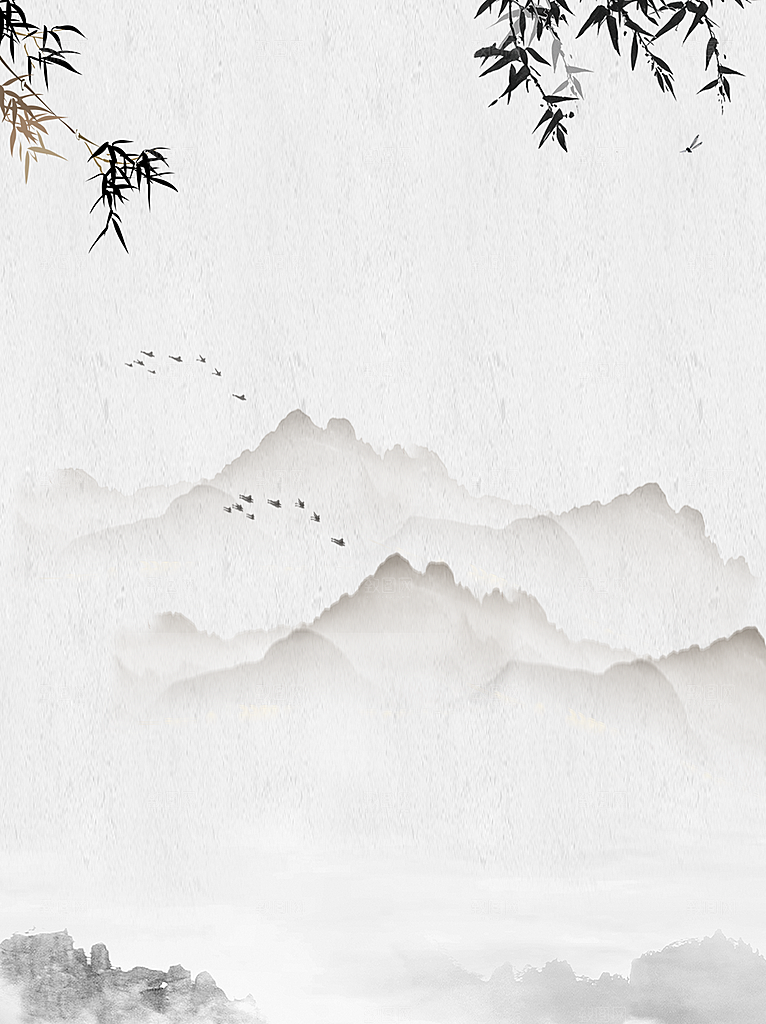 中国风水墨工笔画山水意境古风背景
