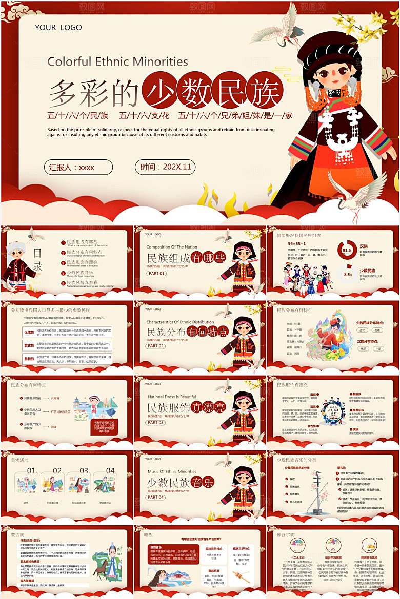红色简约民族介绍ppt