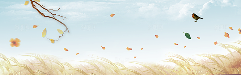 秋天清新唯美落叶插画背景素材