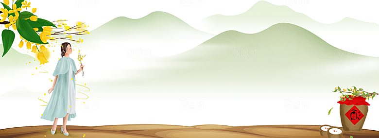 秋天清新唯美落叶插画背景素材