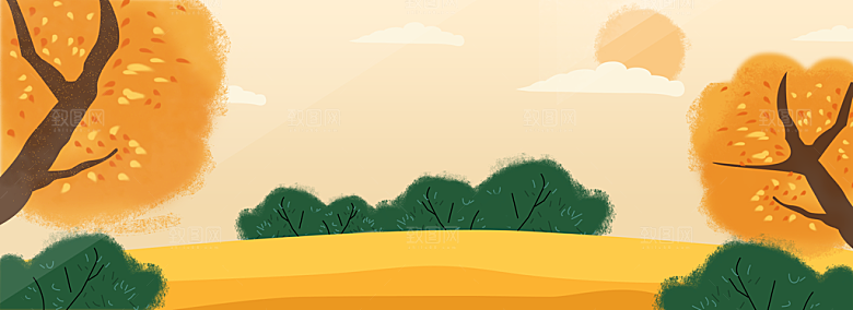 秋天清新唯美落叶插画背景素材