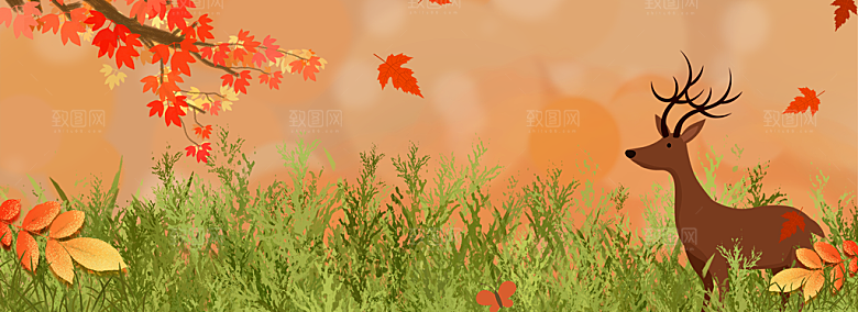 秋天清新唯美落叶插画背景素材