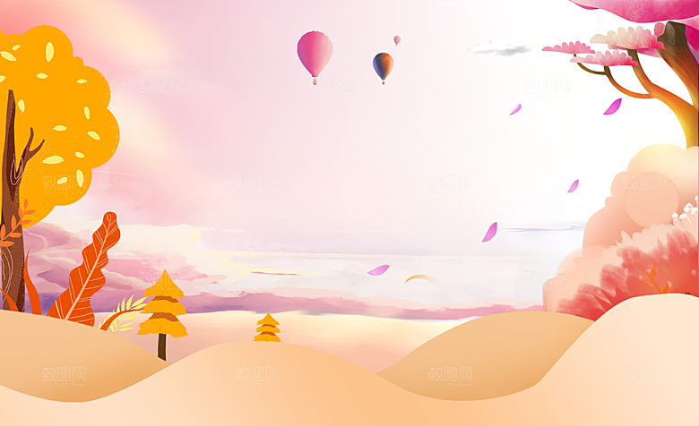 秋天清新唯美落叶插画背景素材