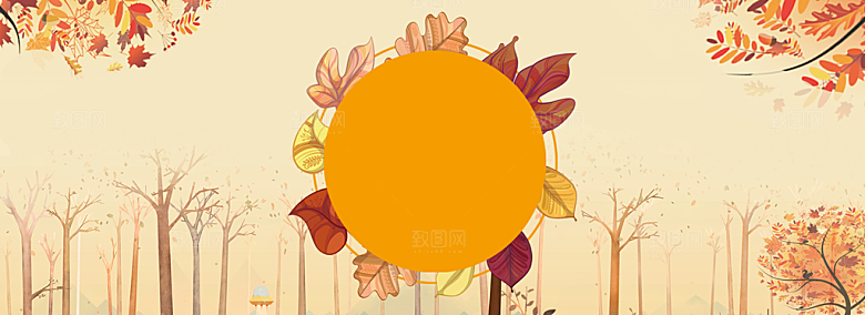 秋天清新唯美落叶插画背景素材