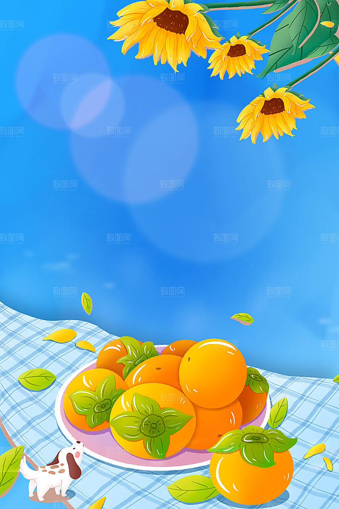秋天清新唯美落叶插画背景素材