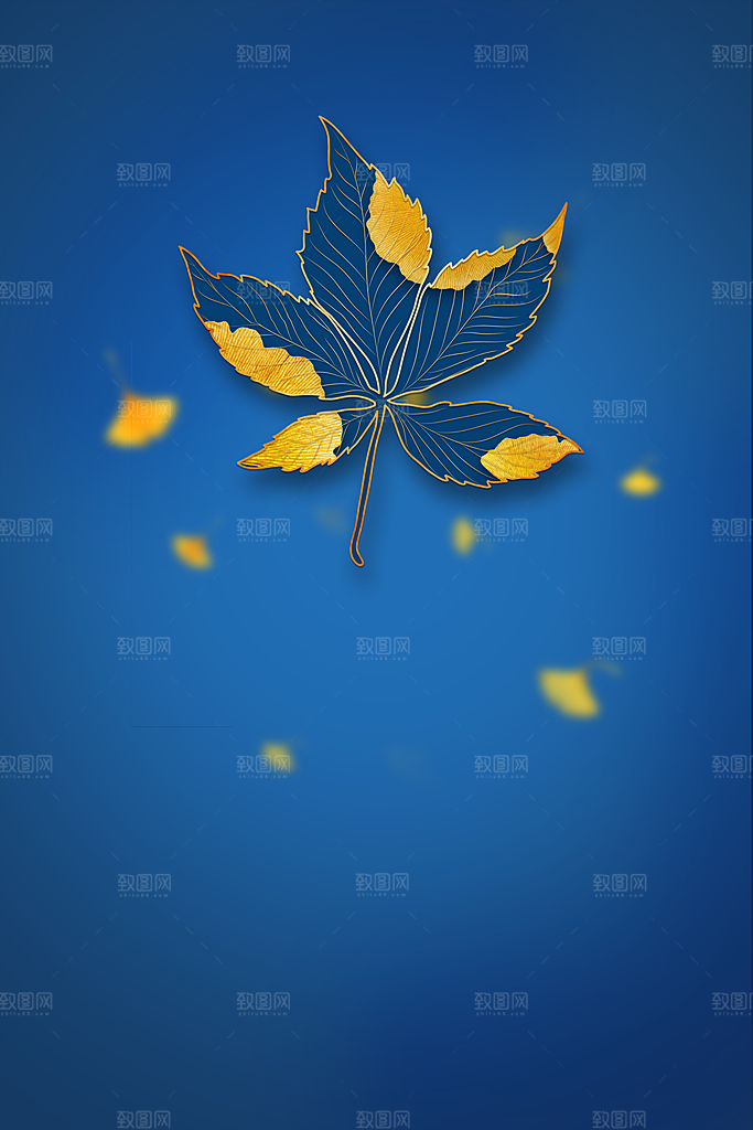 秋天清新唯美落叶插画背景素材