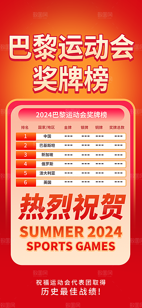 2024巴黎奥运会加油夺冠宣传海报