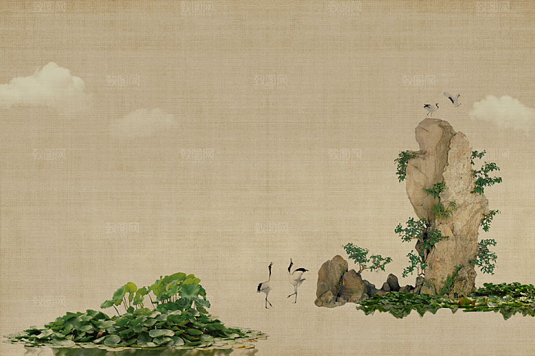 中国风复古工笔画民国风背景素材