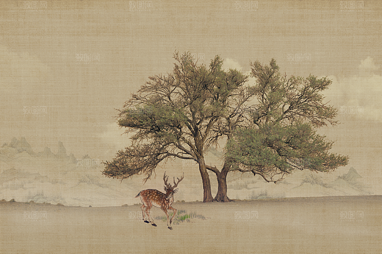 中国风复古工笔画民国风背景素材