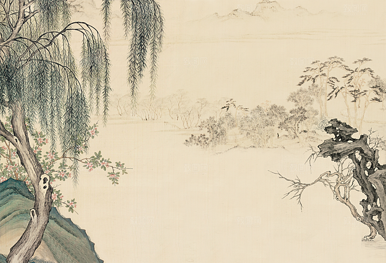 中国风复古工笔画民国风背景素材