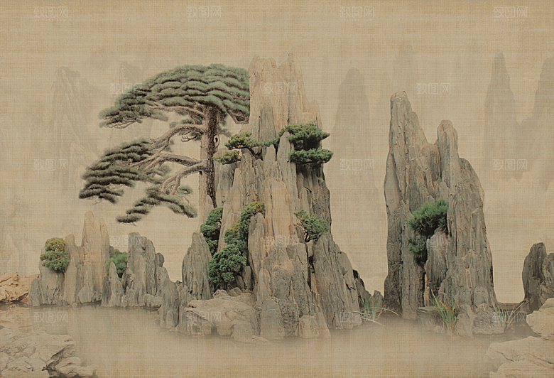 中国风复古工笔画民国风背景素材