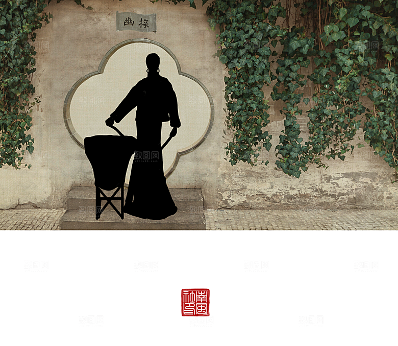 中国风复古工笔画民国风背景素材