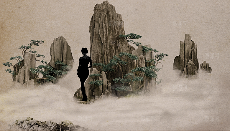 中国风复古工笔画民国风背景素材