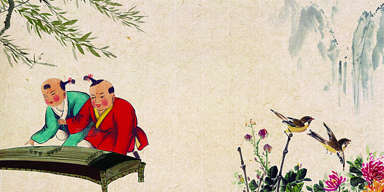 中国风复古工笔画民国风背景素材