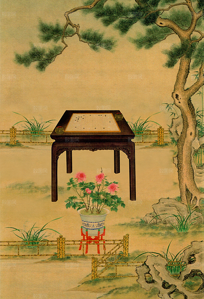 中国风复古工笔画民国风背景素材