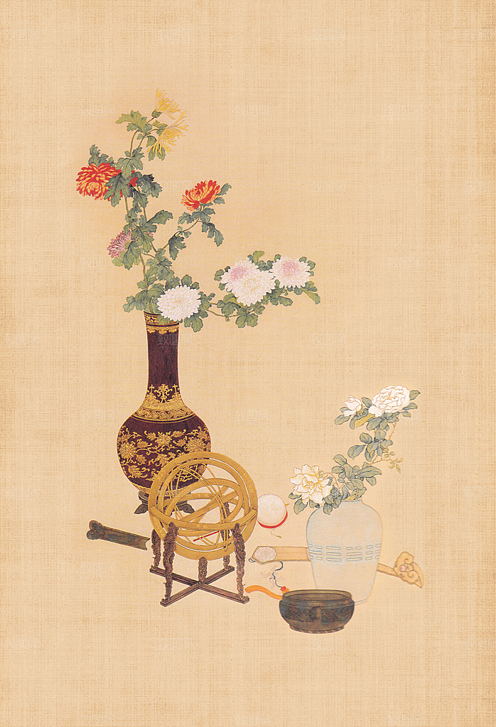 中国风复古工笔画民国风背景素材